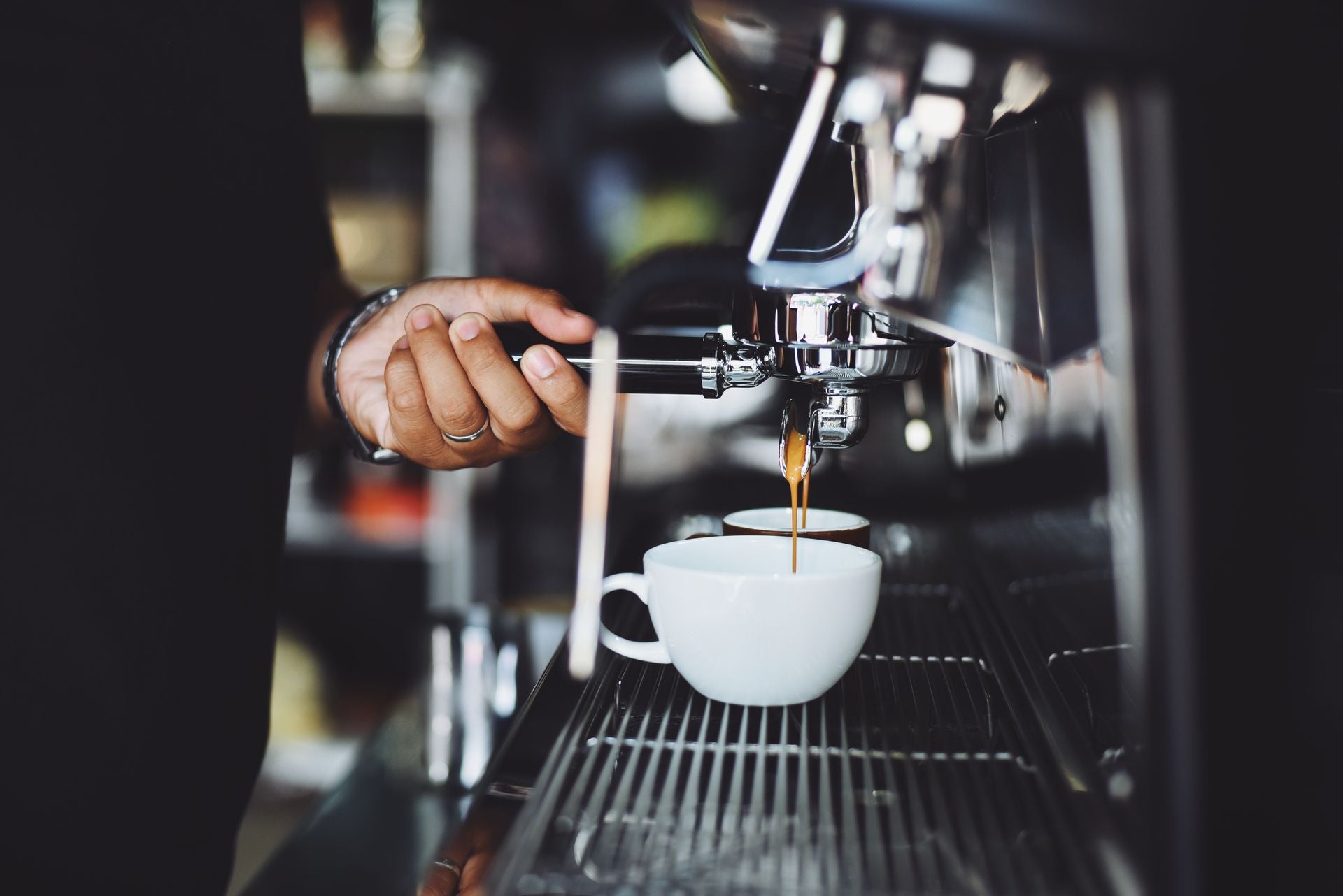 Coffee in the cup, steam rising